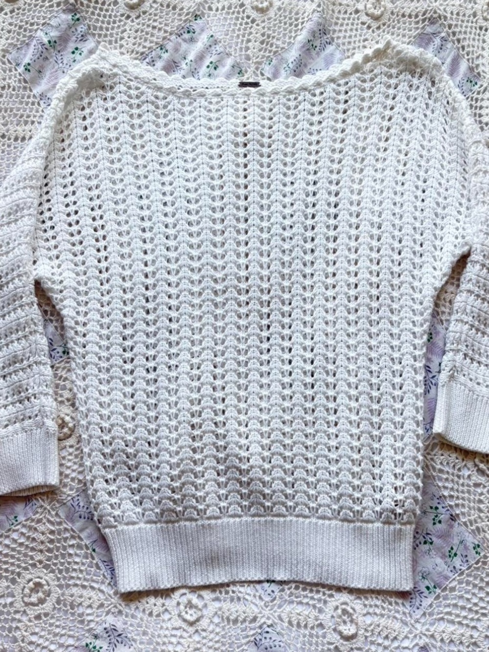 Free People White Knit Slouchy Sweater